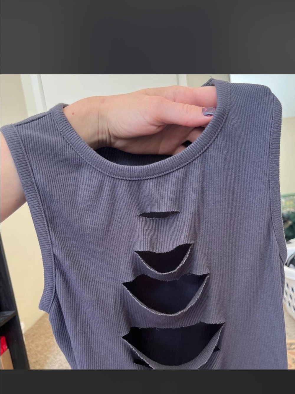 Distressed Ribbed Black Tank Top - Picture 2 of 3